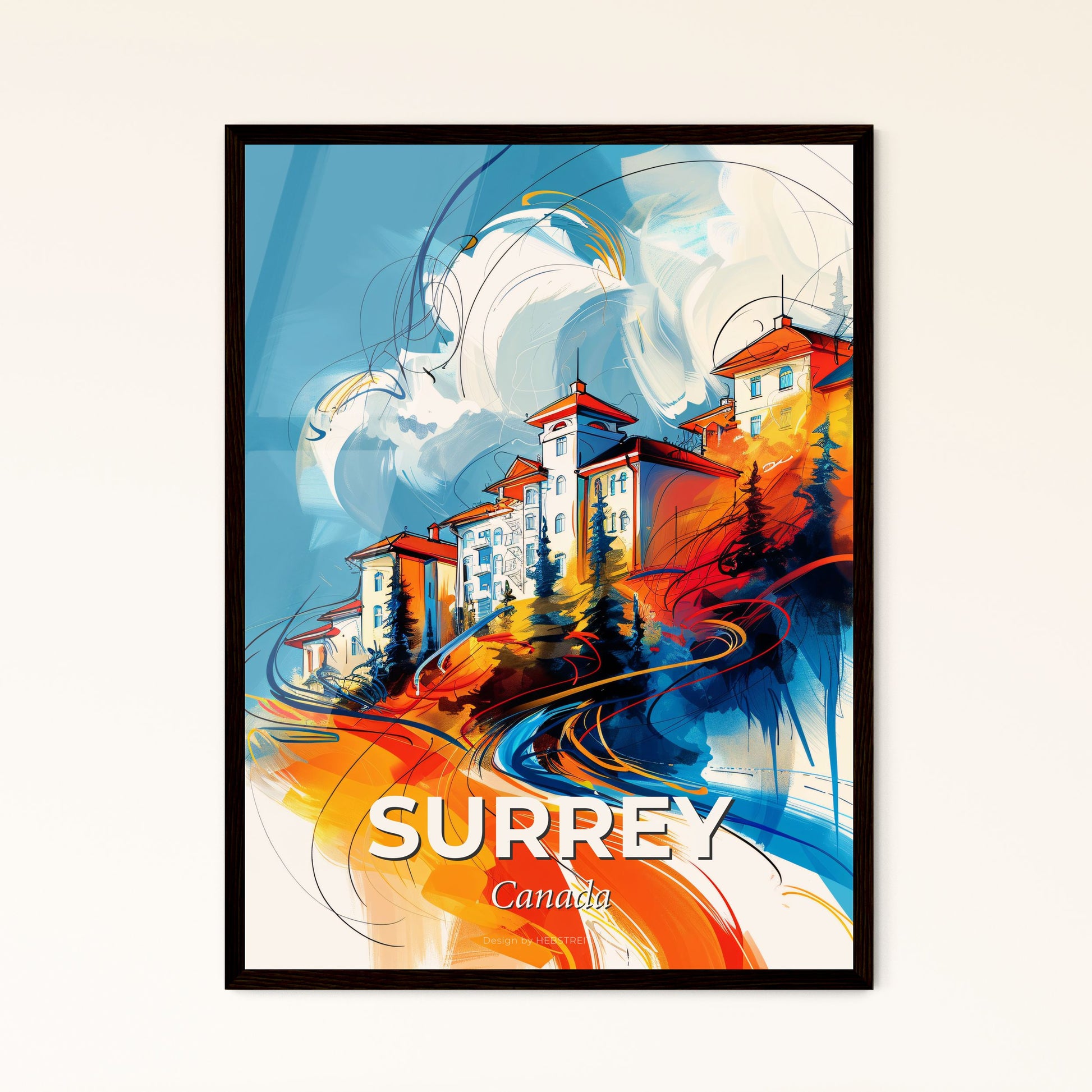 Vibrant Surrey, Canada - A Painting Of A Building On A Hill