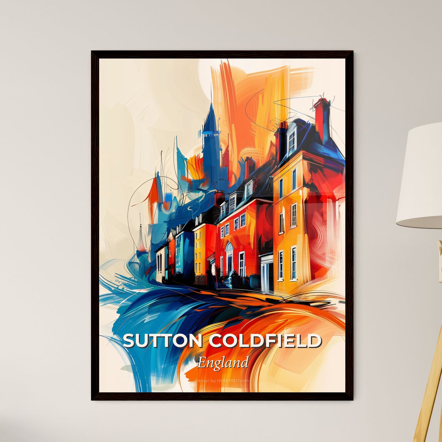 Vibrant Sutton Coldfield, England - A Colorful Painting Of Buildings