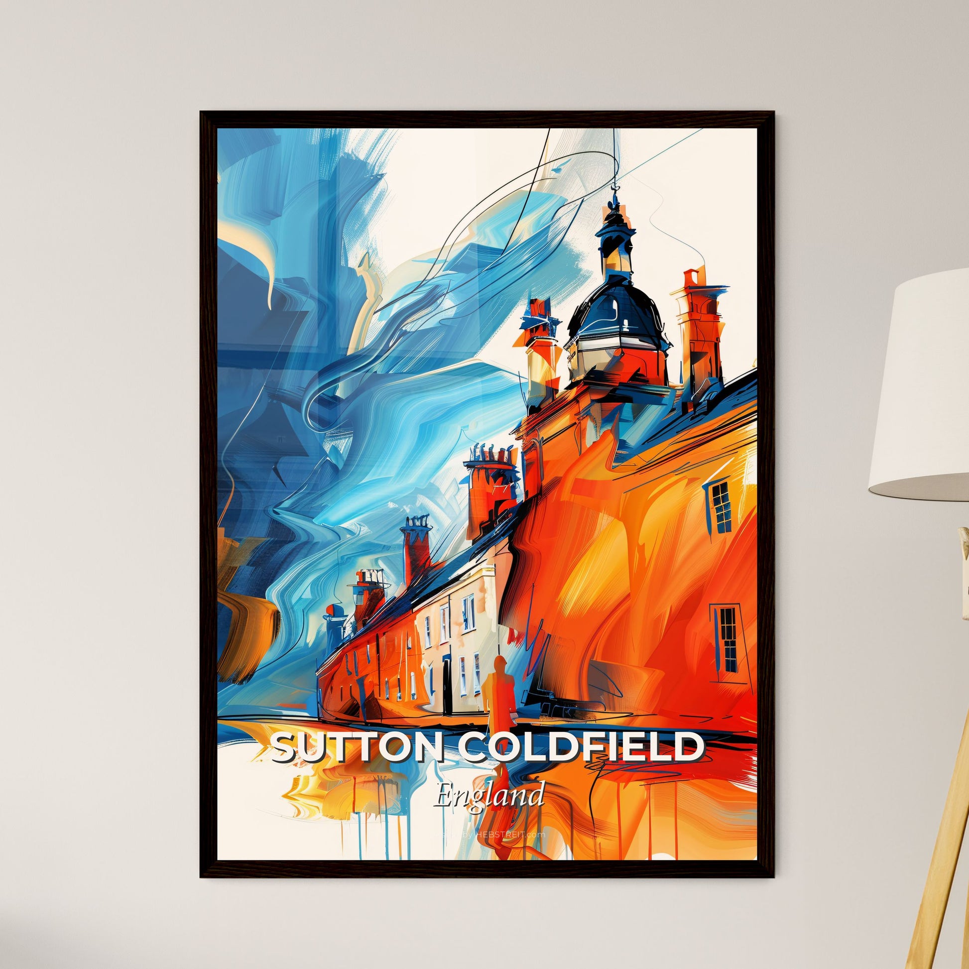 Vibrant Sutton Coldfield, England - A Painting Of A Building With A Blue And White Background