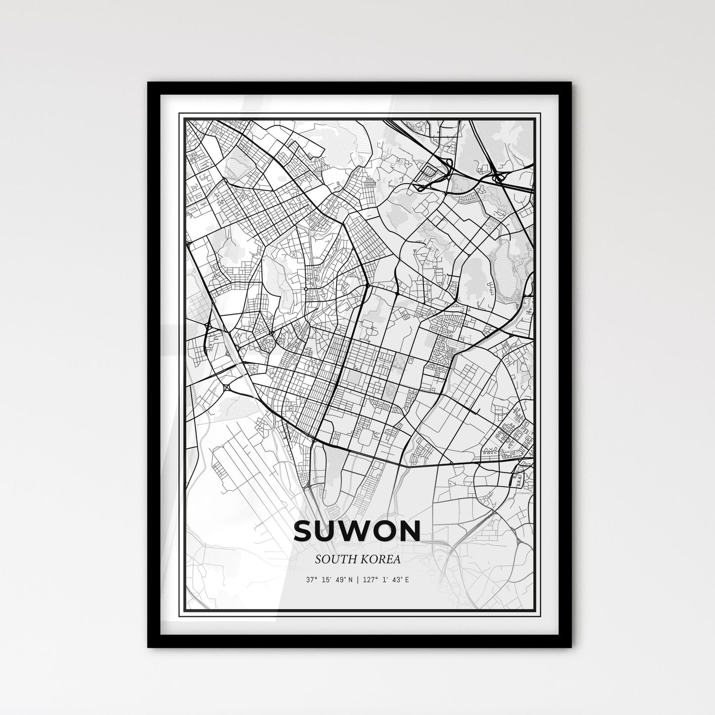 Suwon South Korea - Scandinavian Style City Map for Modern Home Decor