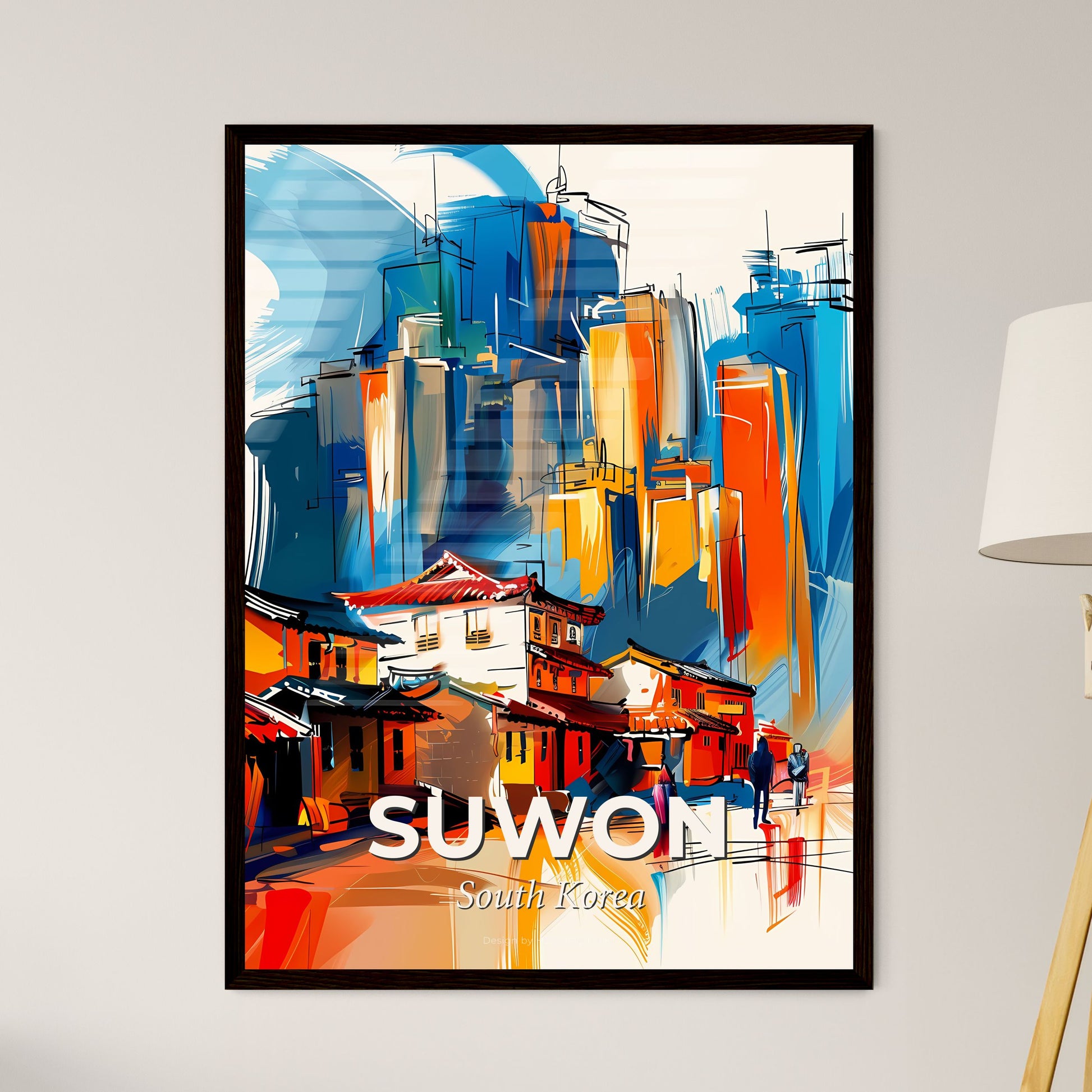 Vibrant Suwon, South Korea - A Painting Of A City