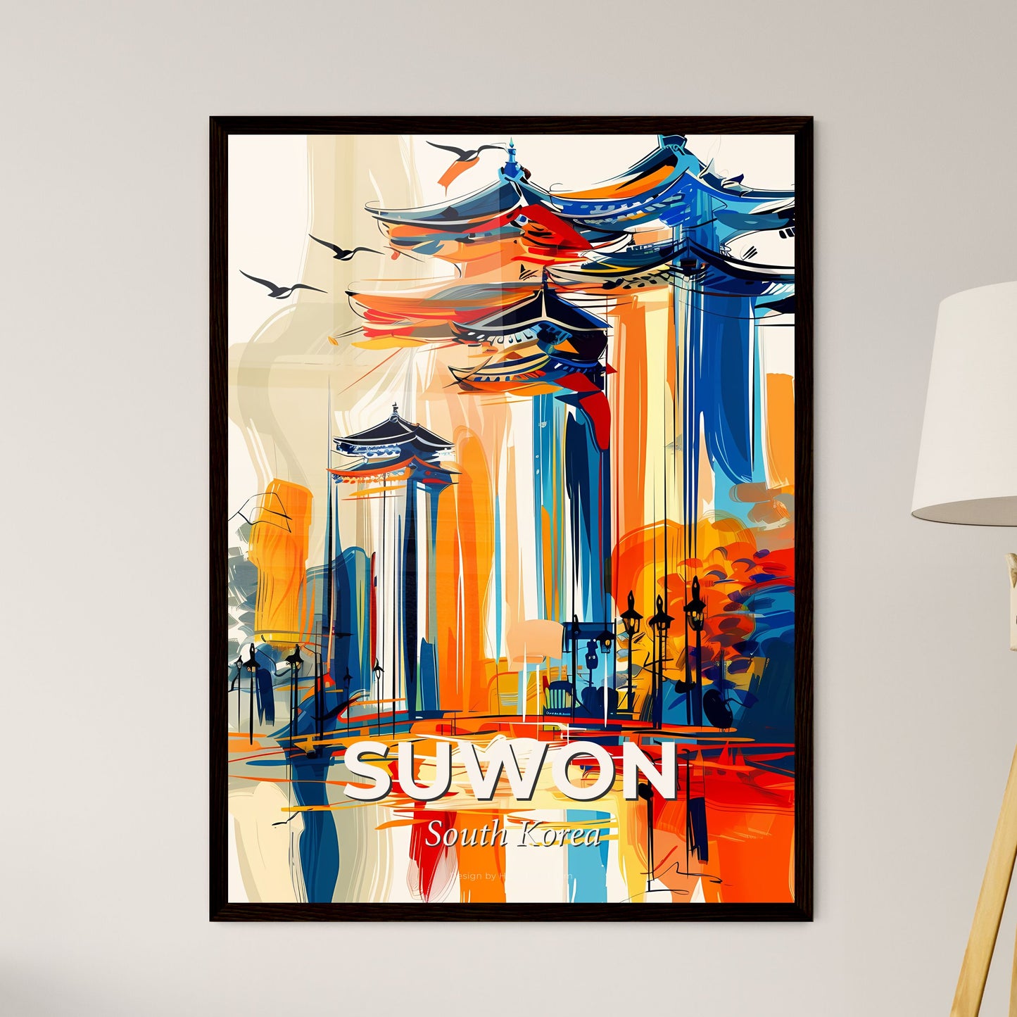 Vibrant Suwon, South Korea - A Painting Of A Colorful Building