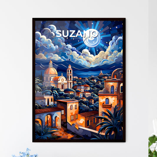 Vibrant City Painting: Suzano, Brazil Skyline with Church and Palm Trees Default Title