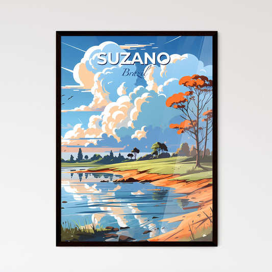 Vibrant Artistic Landscape Depicting Suzano Brazil Skyline with Water and Trees Default Title