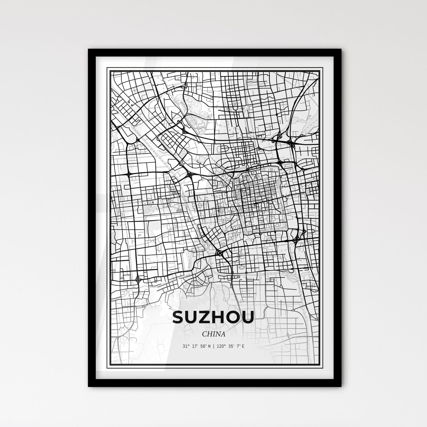 Suzhou China - Scandinavian Style City Map for Modern Home Decor