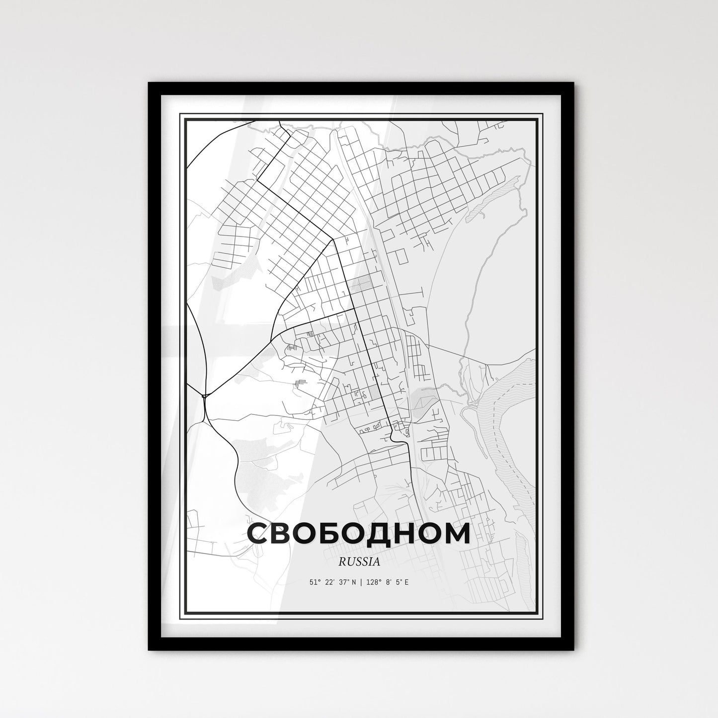 Svobodny Russia - Scandinavian Style City Map for Modern Home Decor