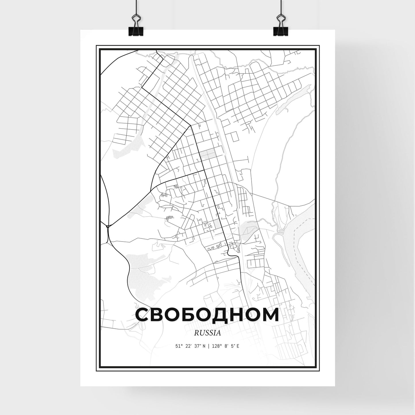 Svobodny Russia - Premium City Map Poster