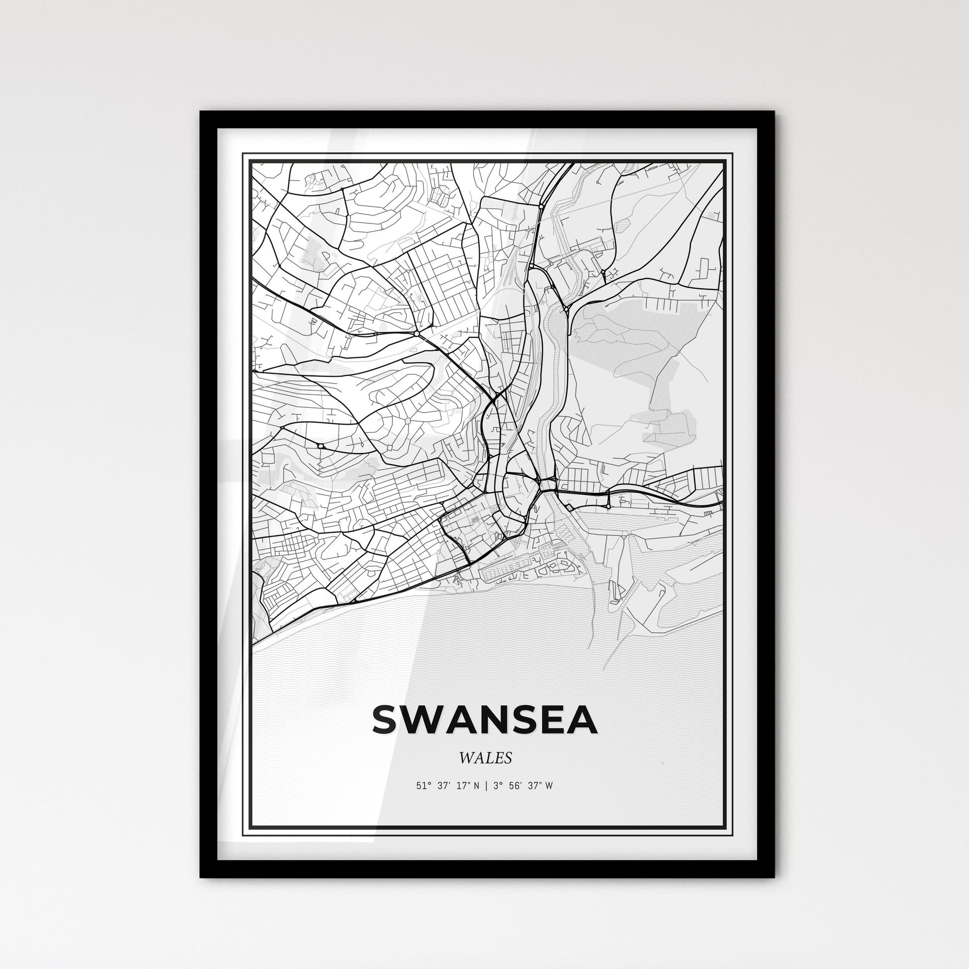 Swansea Wales - Scandinavian Style City Map for Modern Home Decor