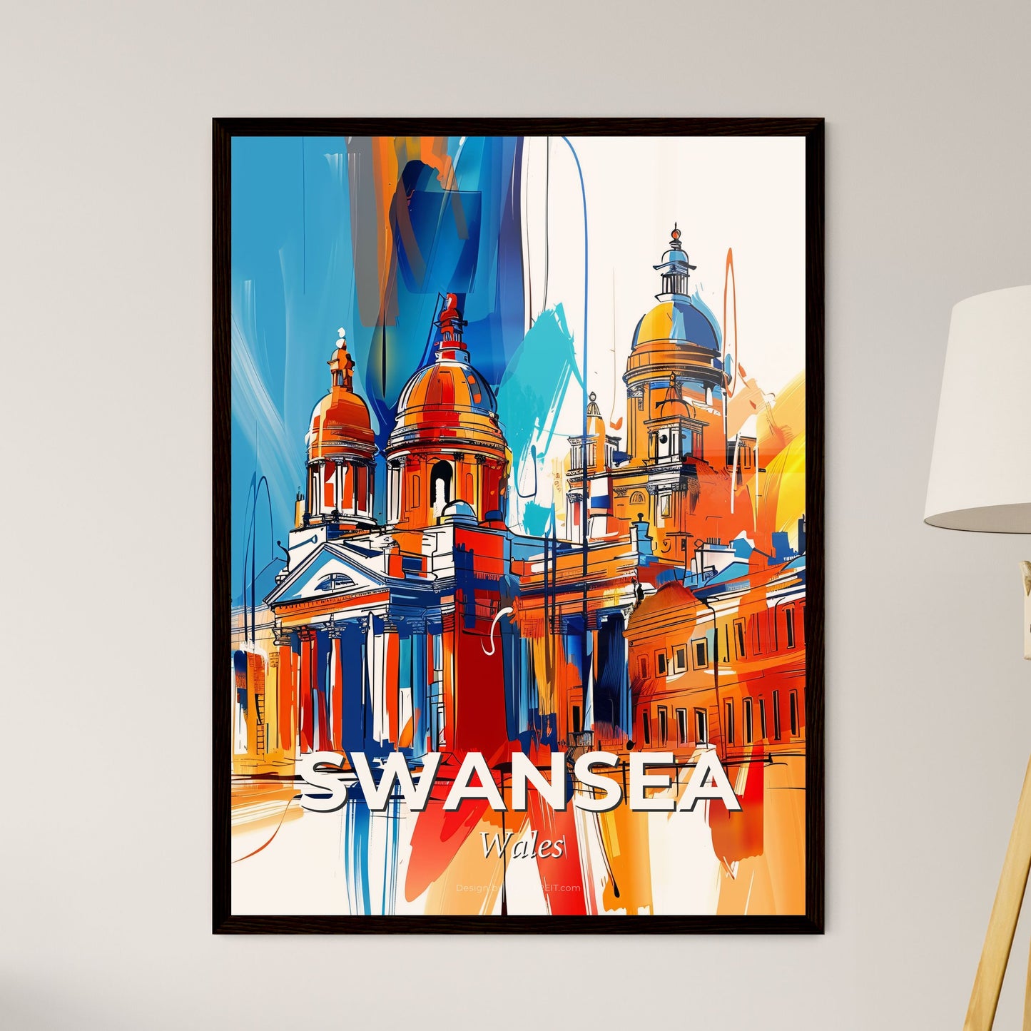 Vibrant Swansea, Wales - A Colorful Painting Of A Building