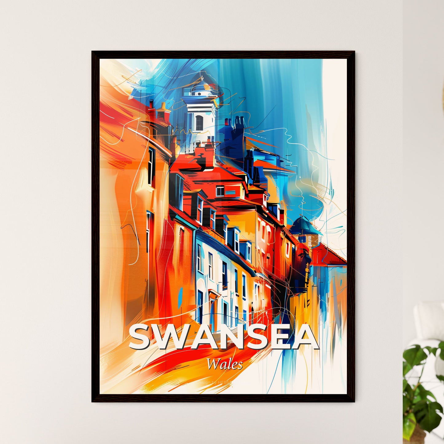 Vibrant Swansea, Wales - A Painting Of Buildings And A Tower