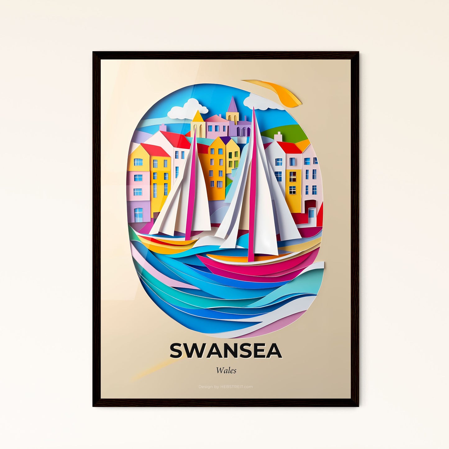 Vivid Swansea, Wales - a paper cut of a boat in the water