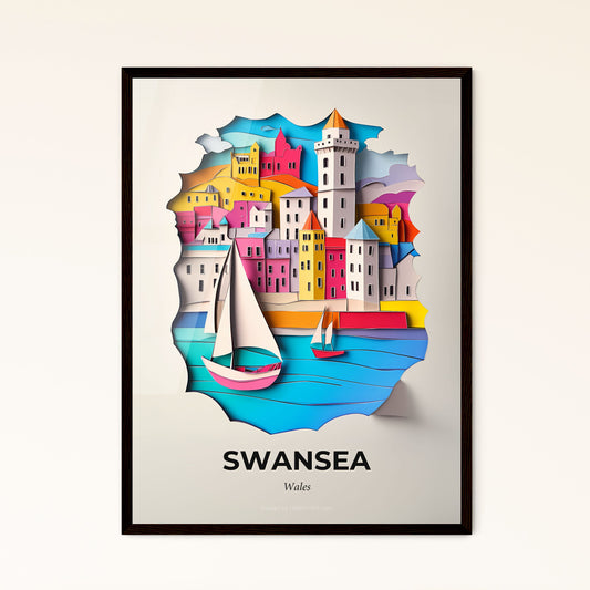 Vivid Swansea, Wales - a paper cut of a city with a sailboat