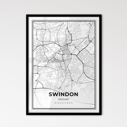 Swindon England - Scandinavian Style City Map for Modern Home Decor