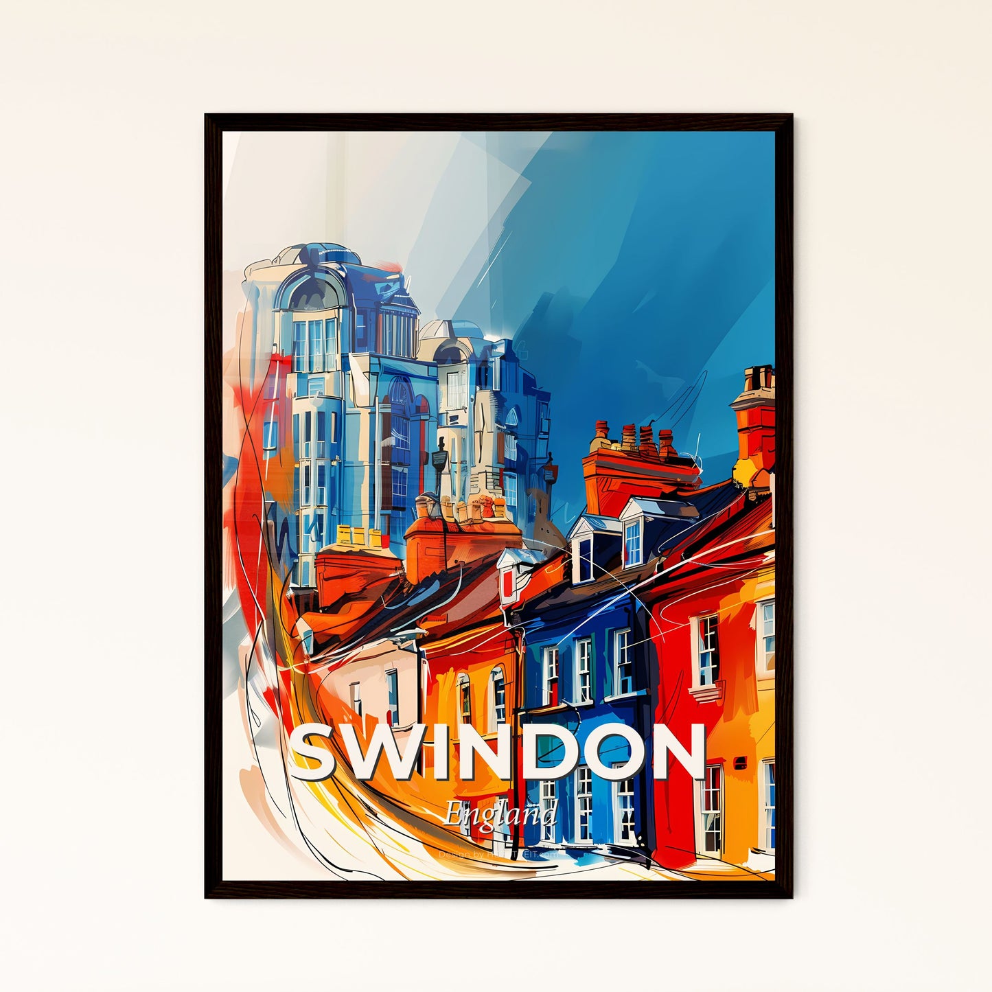 Vibrant Swindon, England - A Group Of Buildings With A Blue Background