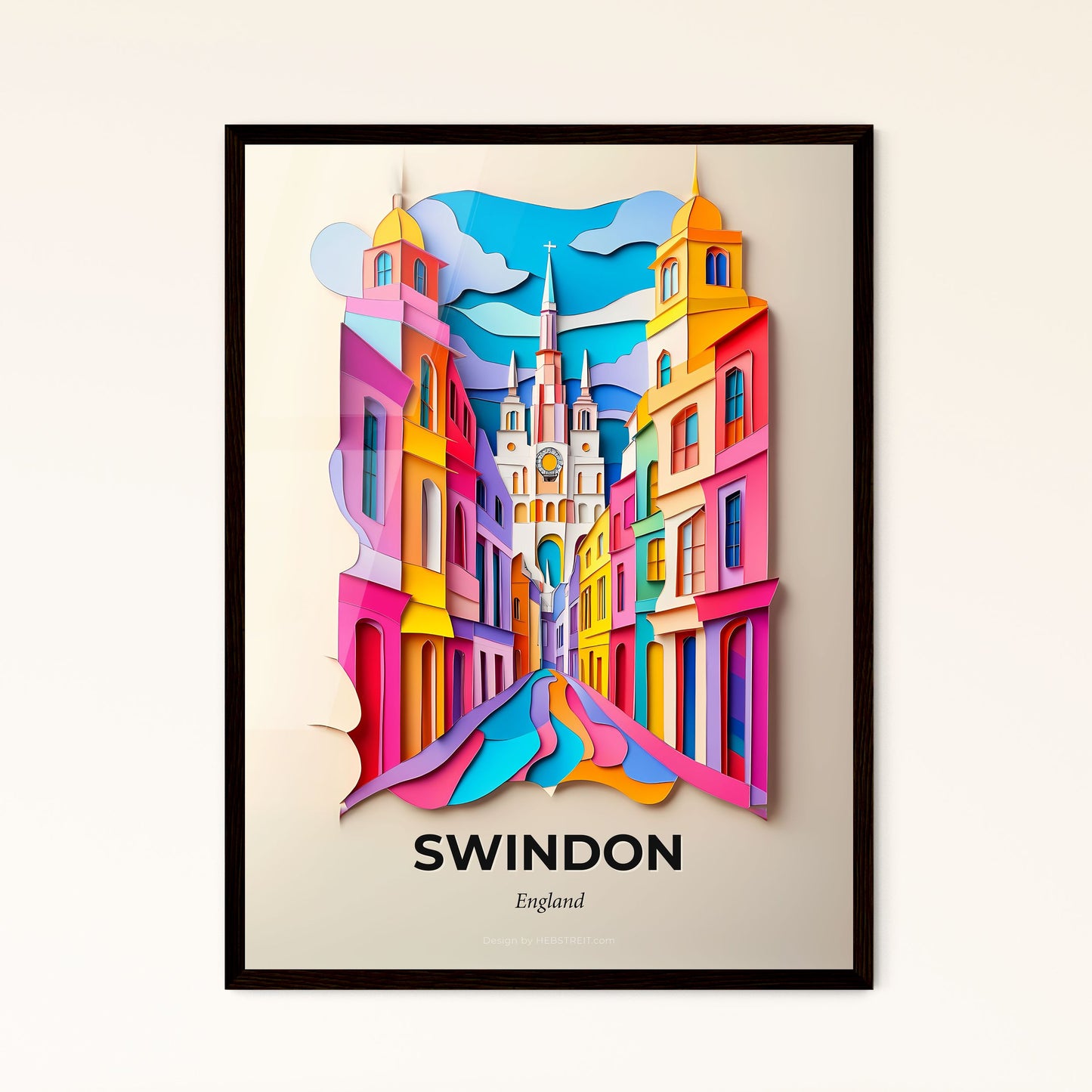 Vivid Swindon, England - a colorful city with a clock tower on the top