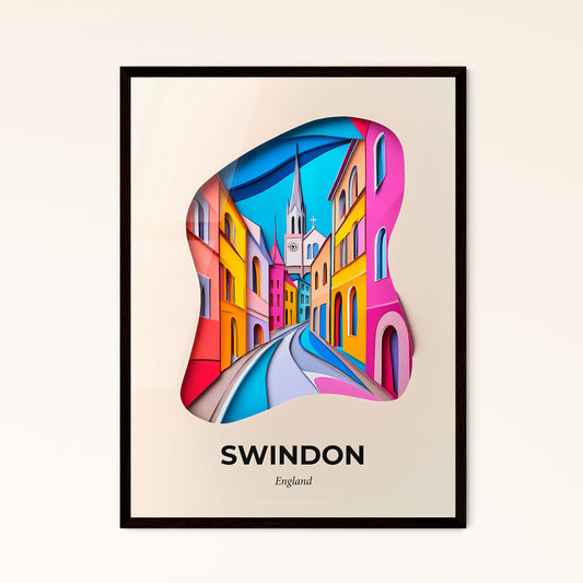 Vivid Swindon, England - a paper cut of a city street with a church