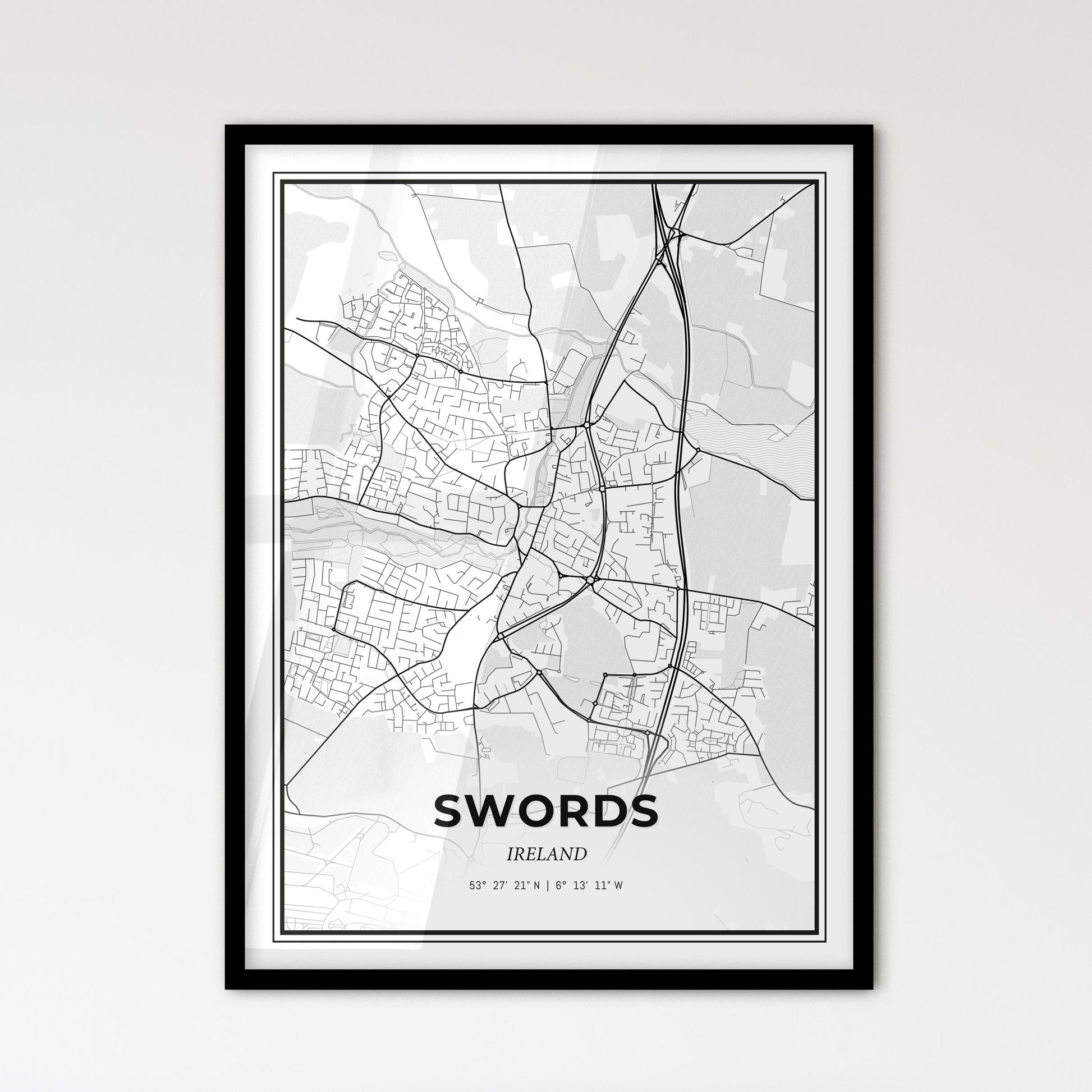 Swords Ireland - Scandinavian Style City Map for Modern Home Decor