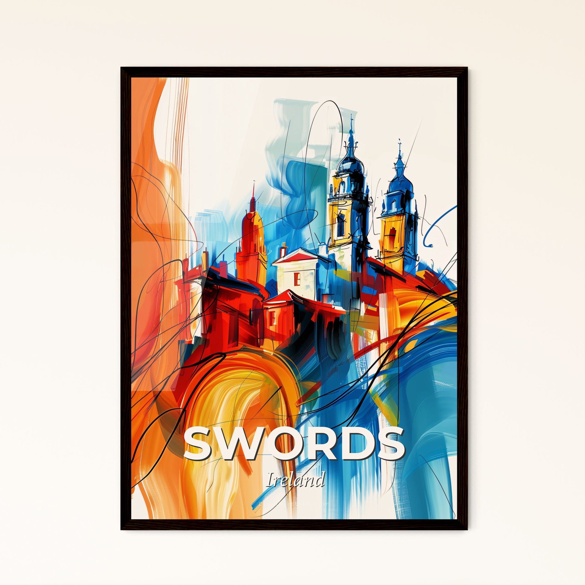 Vibrant Swords, Ireland - A Painting Of A Building With Towers And A Tower