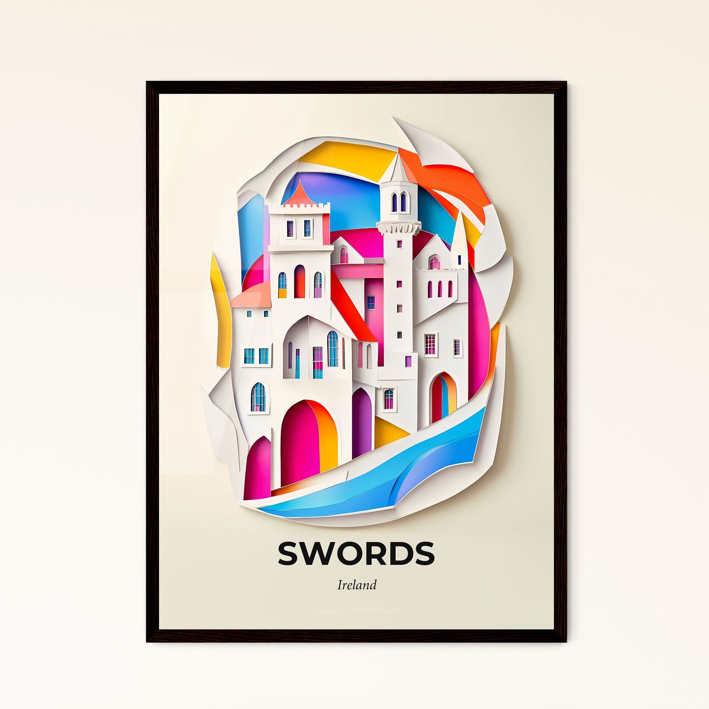 Vivid Swords, Ireland - a paper cut of a city with a rainbow sky