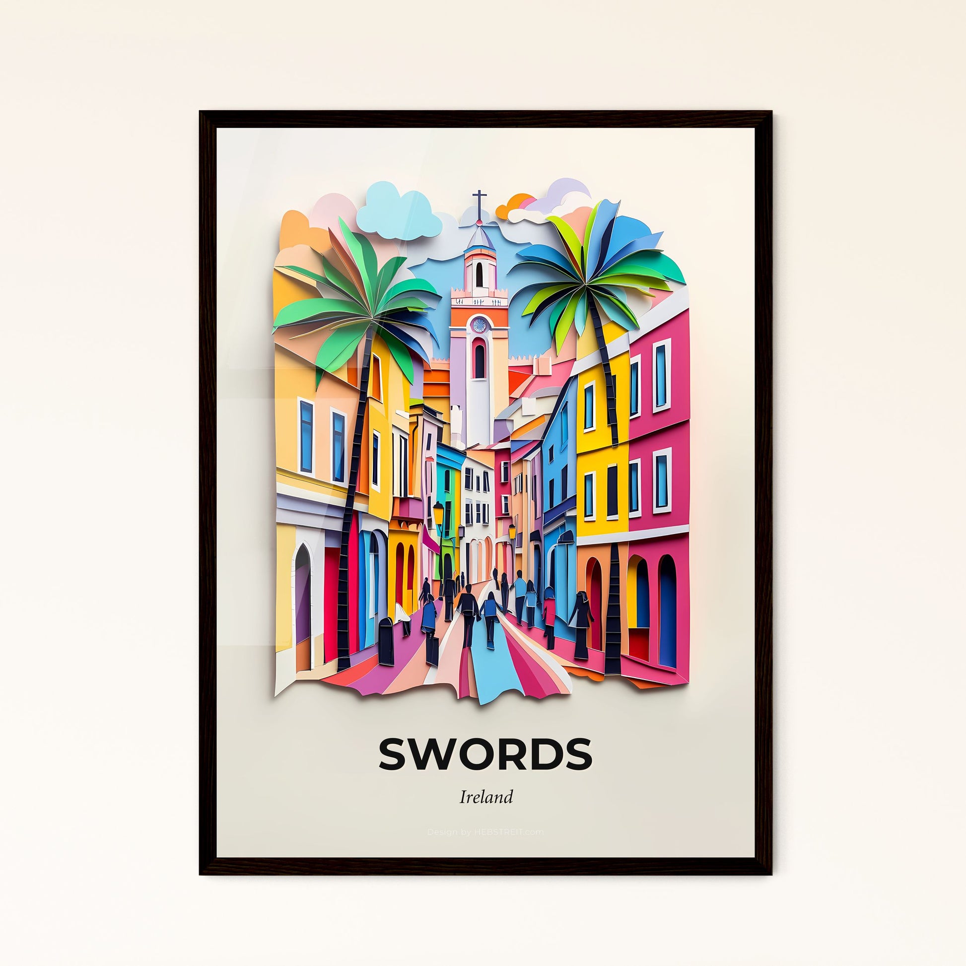 Vivid Swords, Ireland - a colorful city with palm trees and people walking down the street