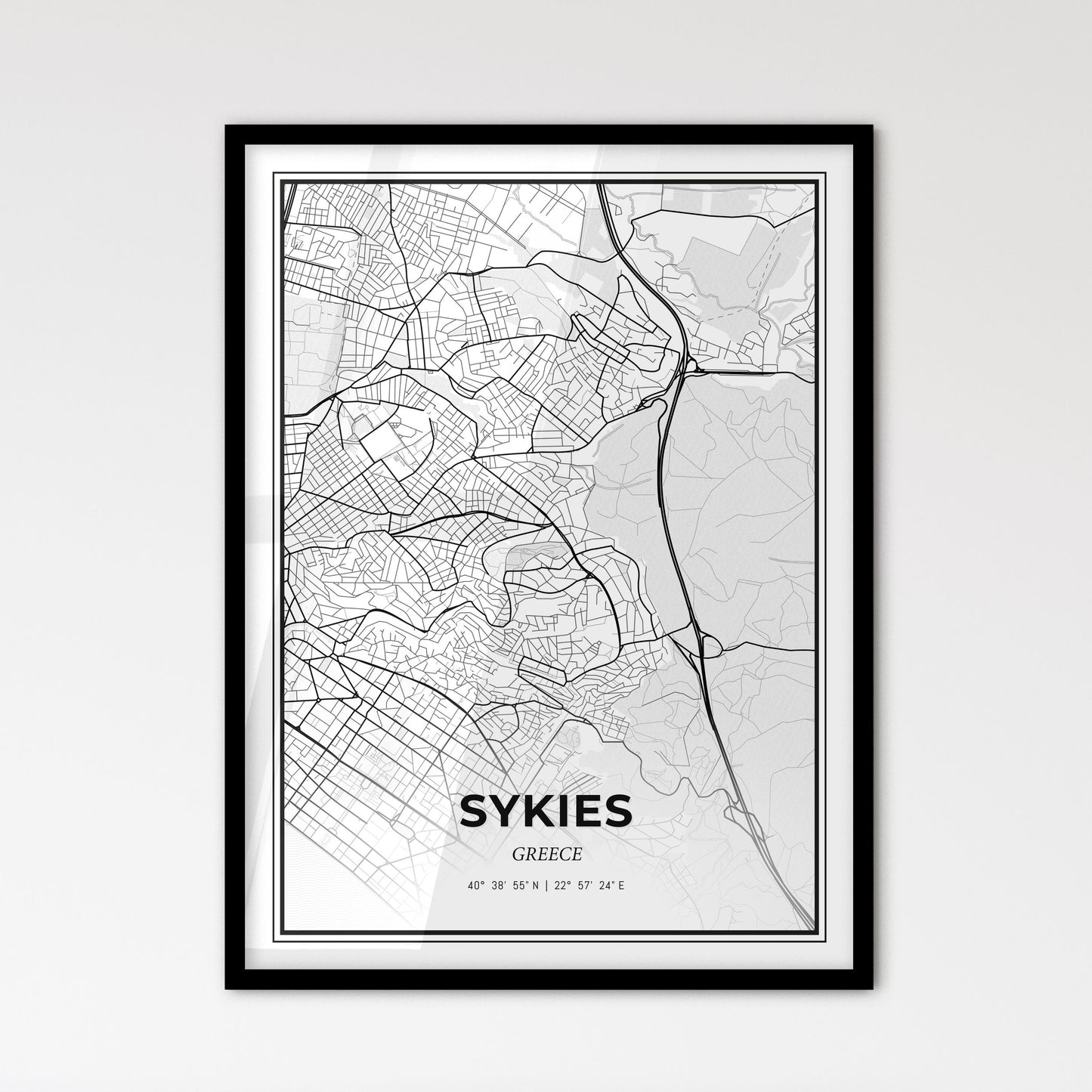 Sykies Greece - Scandinavian Style City Map for Modern Home Decor