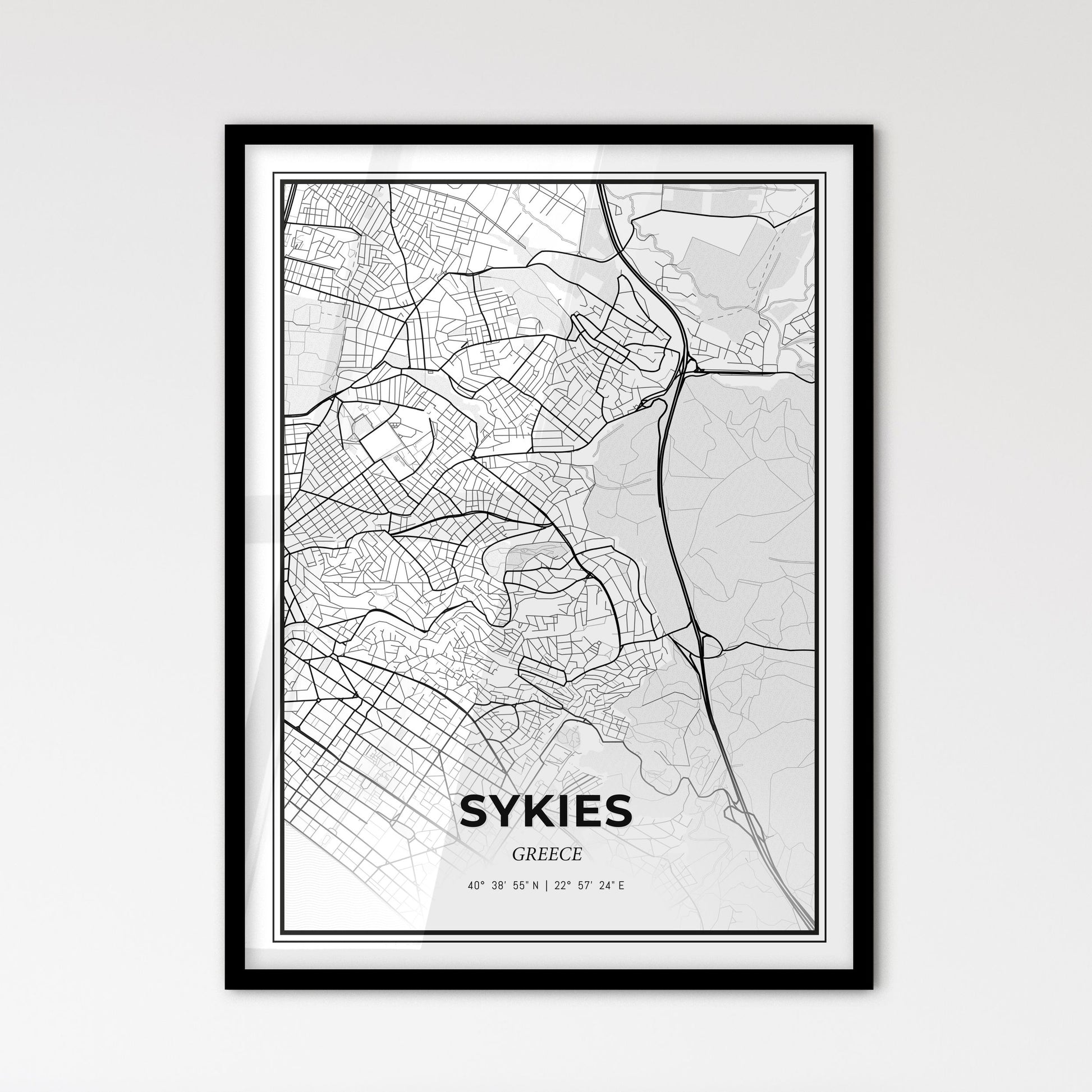 Sykies Greece - Scandinavian Style City Map for Modern Home Decor