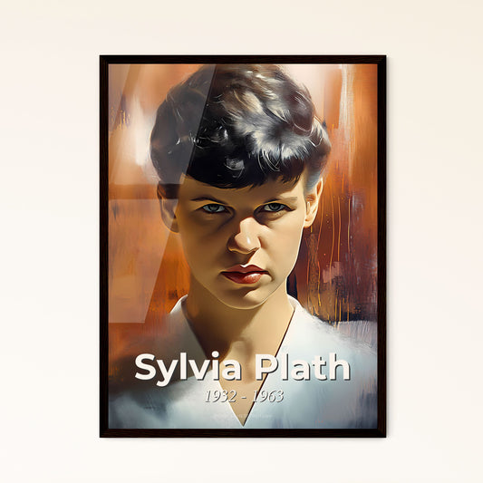 Portrait of Sylvia Plath, 1932 - 1963. Impressionistic painting of a person posing for the camera.