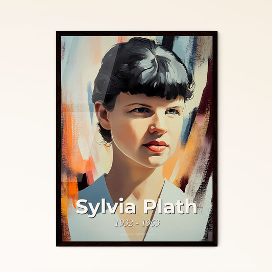 Portrait of Sylvia Plath, 1932 - 1963. Impressionistic painting of a woman with short black hair.