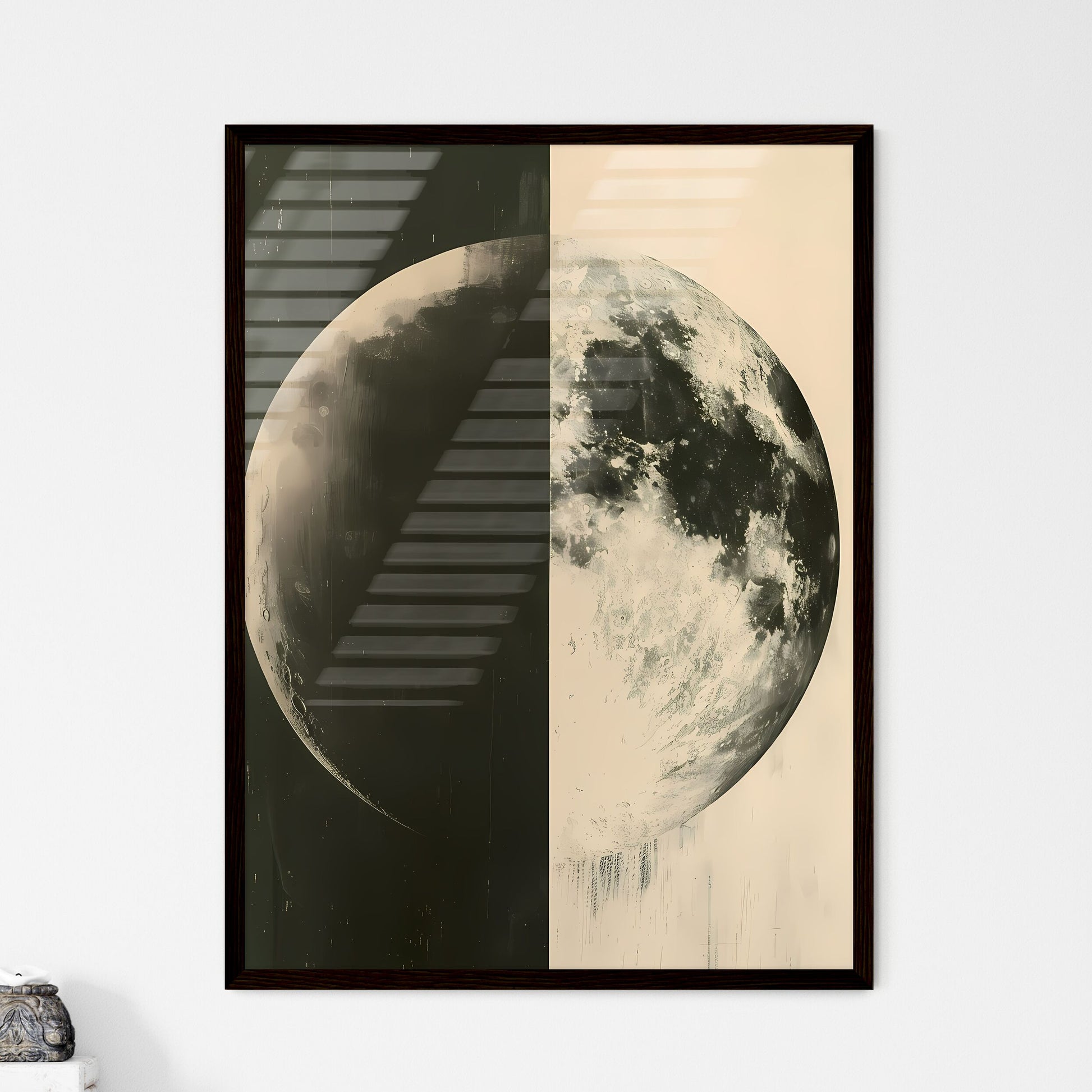 Duotone Bauhaus Half Moon Art Painting Vibra - Framed Art Print