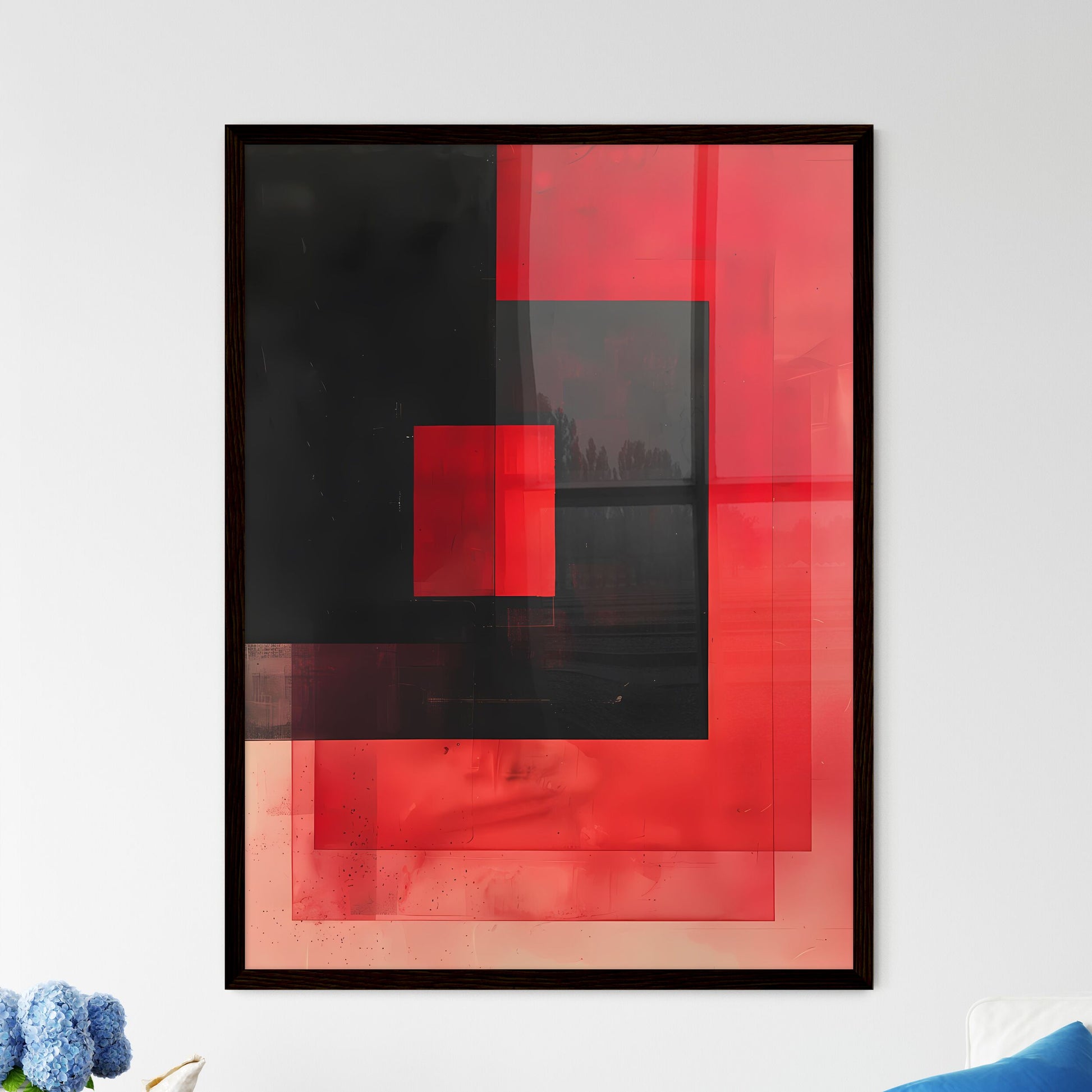 Bauhaus-Inspired Symmetrical Duotone Paintin - Framed Art Print