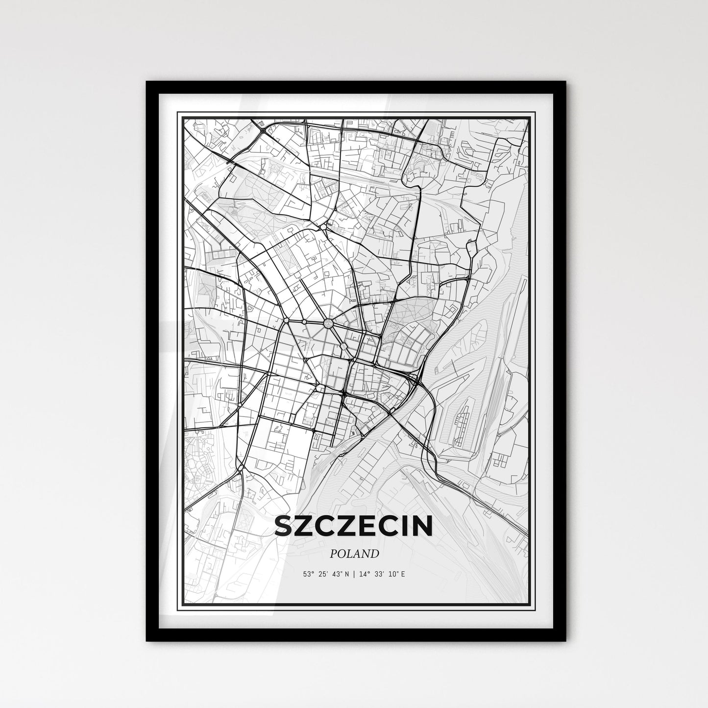 Szczecin Poland - Scandinavian Style City Map for Modern Home Decor