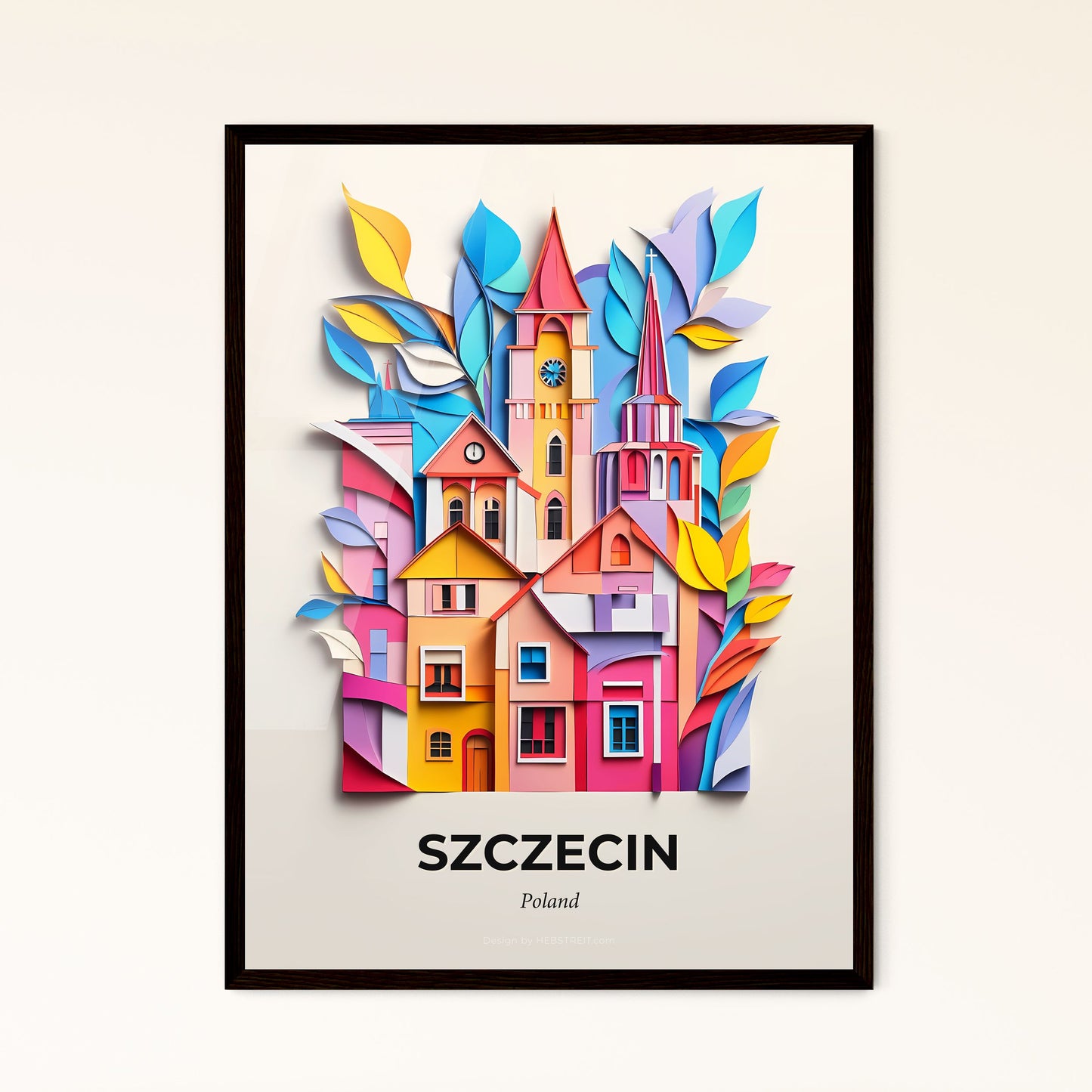 Vivid Szczecin, Poland - a colorful city with a clock tower and leaves