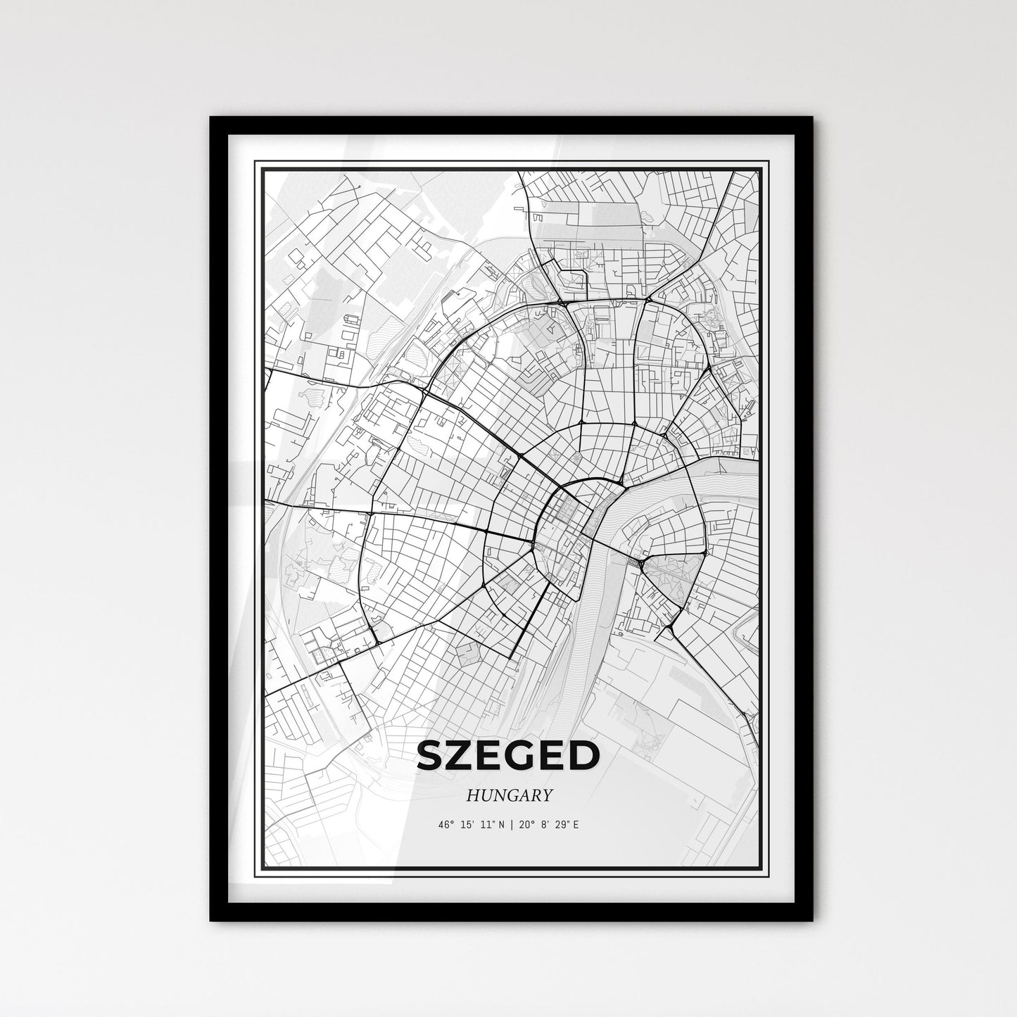 Szeged Hungary - Scandinavian Style City Map for Modern Home Decor