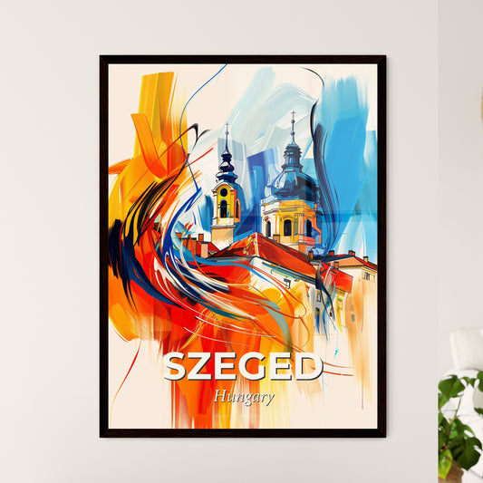 Vibrant Szeged, Hungary - A Painting Of A Building With A Colorful Background