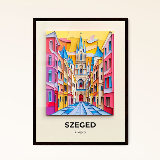 Vivid Szeged, Hungary - a painting of a city street with a church