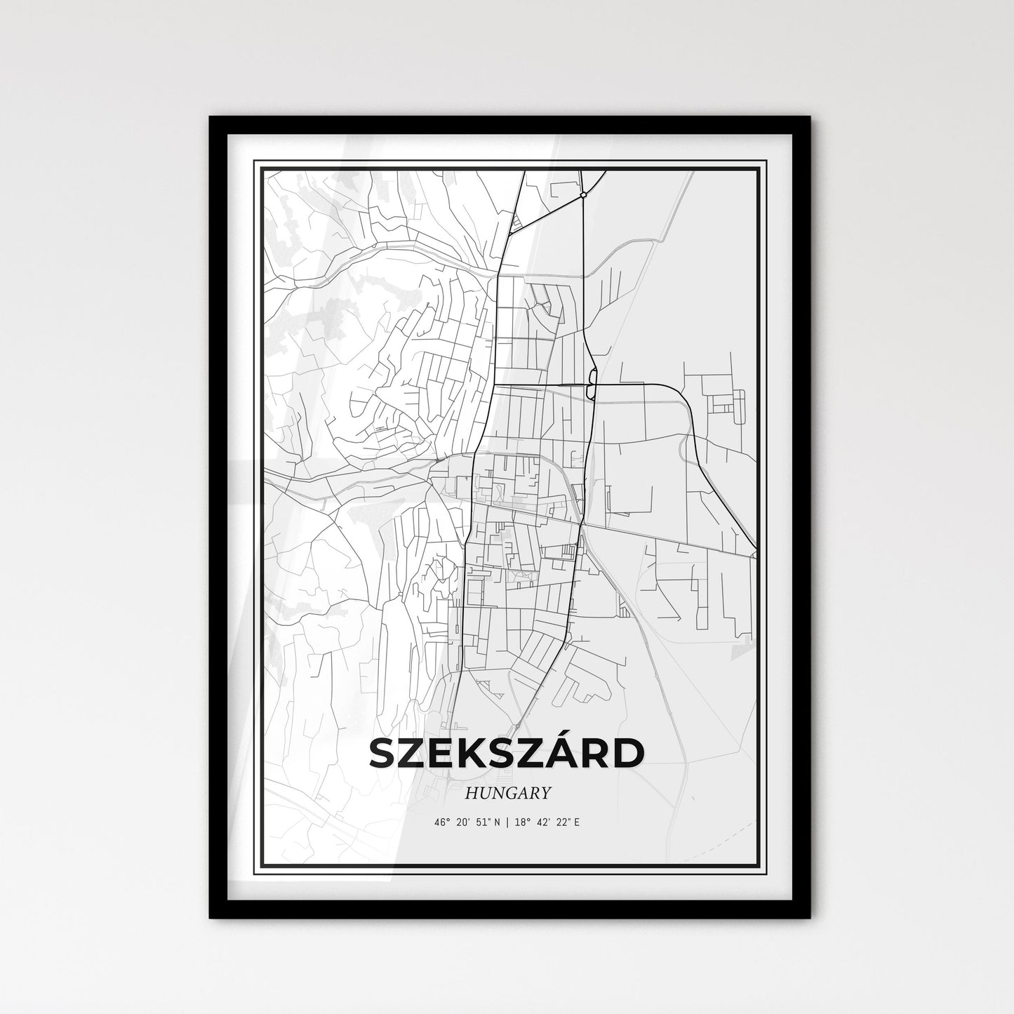 Szekszárd Hungary - Scandinavian Style City Map for Modern Home Decor