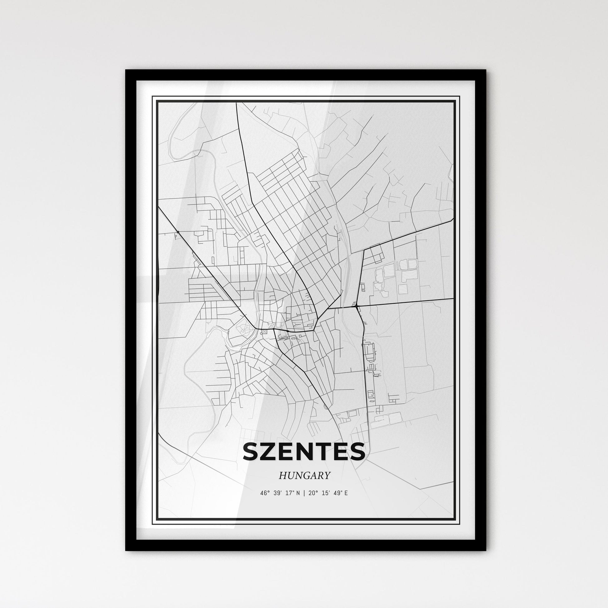 Szentes Hungary - Scandinavian Style City Map for Modern Home Decor