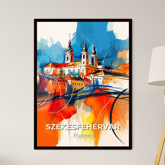 Vibrant Székesfehérvár, Hungary - A Painting Of A Building With Towers And A Colorful Background