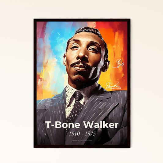 Portrait of T-Bone Walker, 1910 - 1975. Impressionistic painting of a man in a suit.