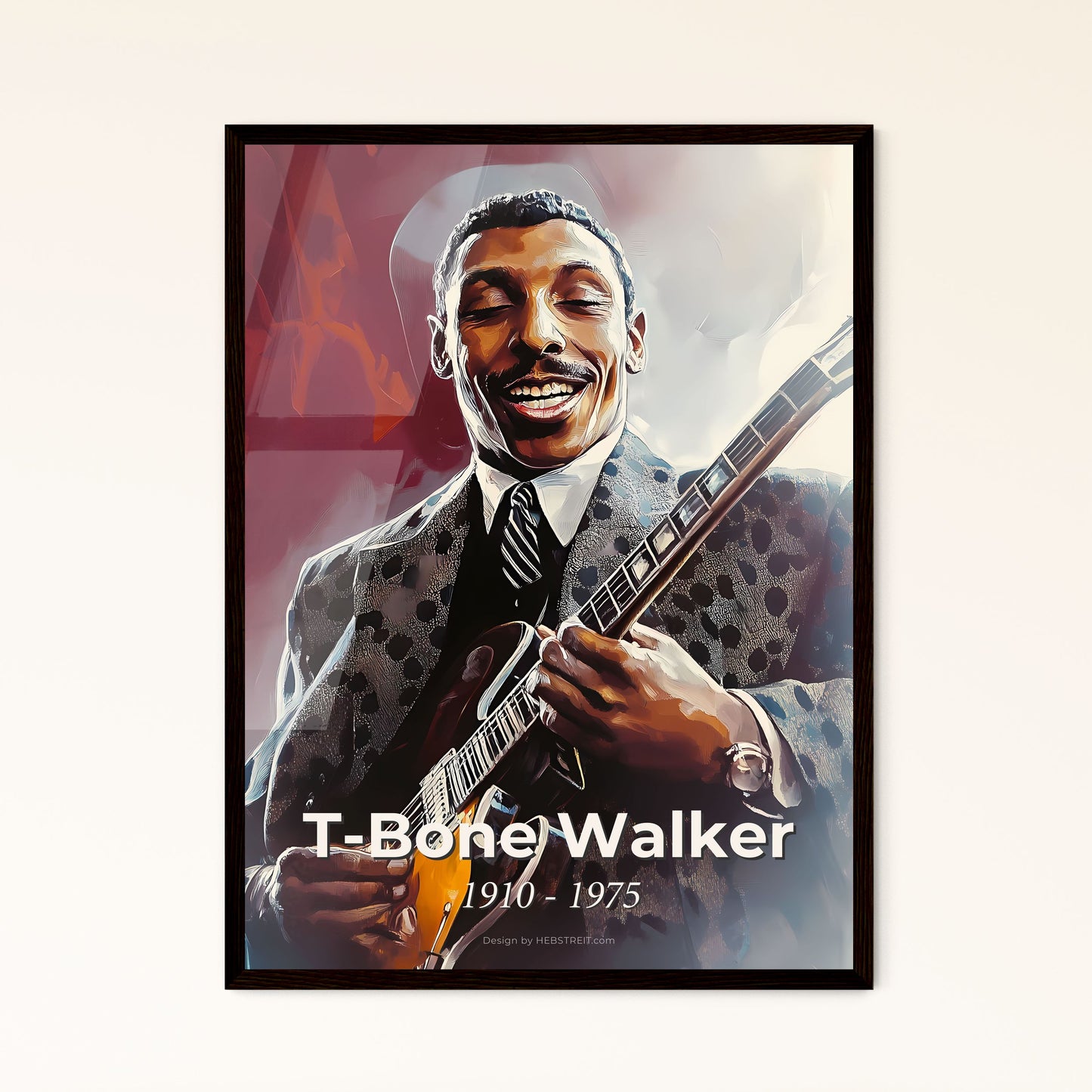 Portrait of T-Bone Walker, 1910 - 1975. Impressionistic painting of a man playing a guitar.