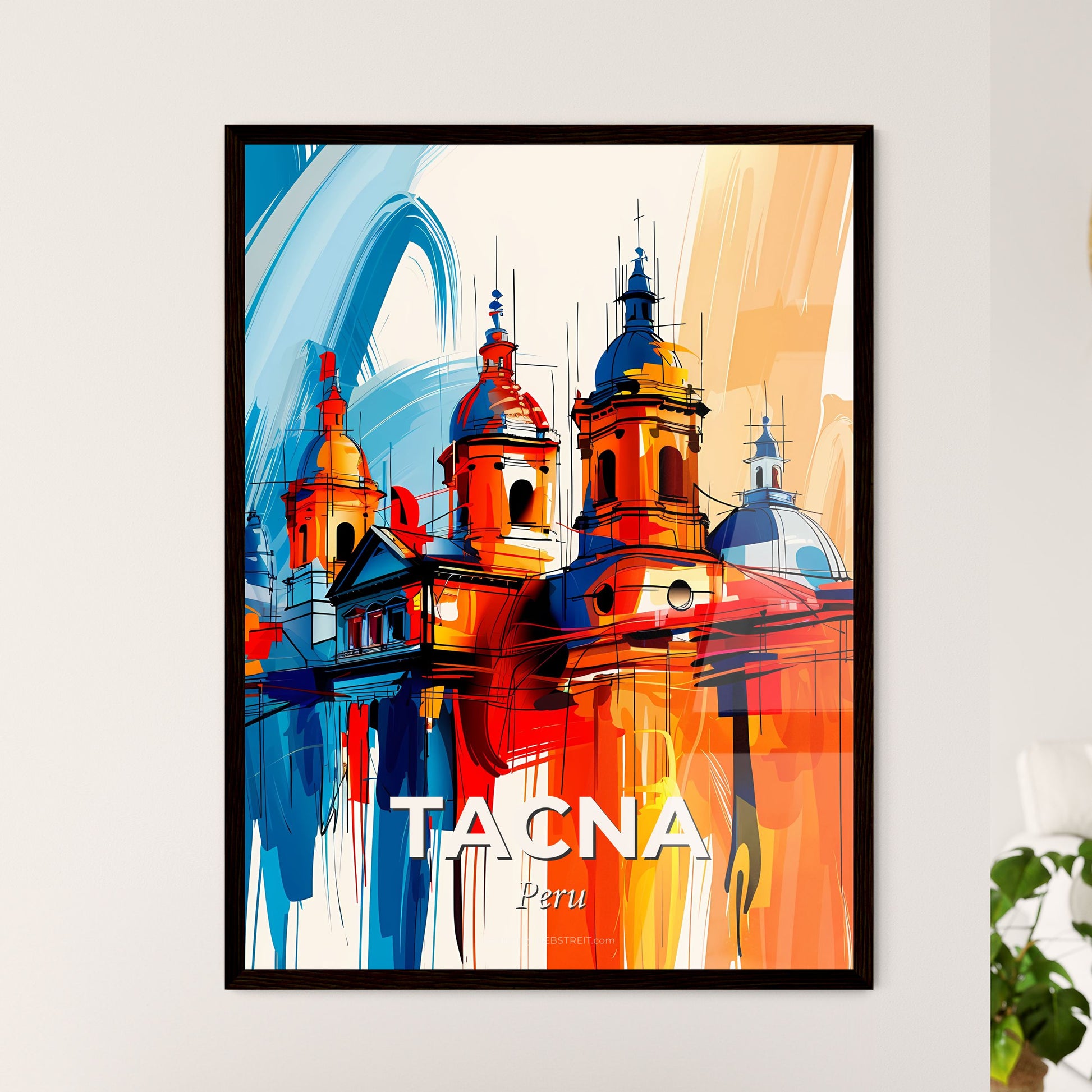 Vibrant Tacna, Peru - A Painting Of A Building With Domes