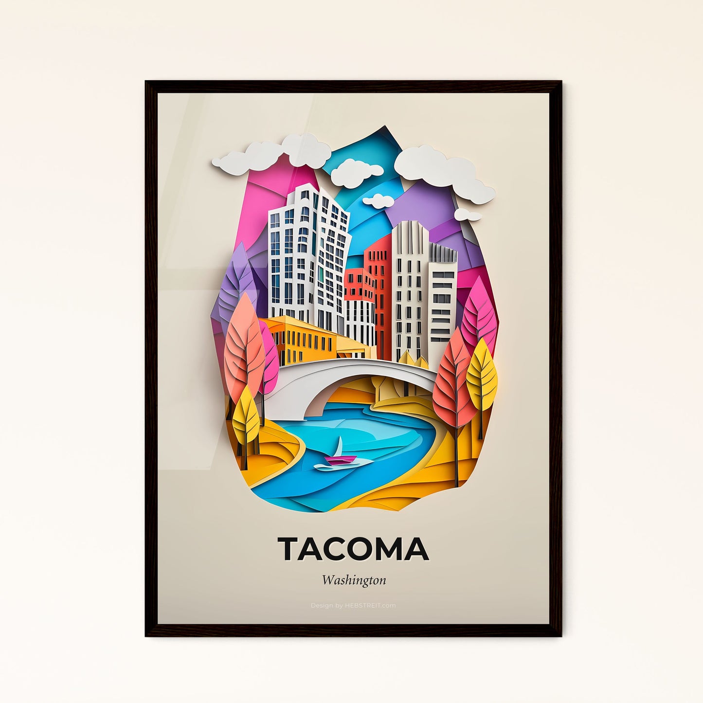 Vivid Tacoma, Washington - a paper cut of a city with a boat