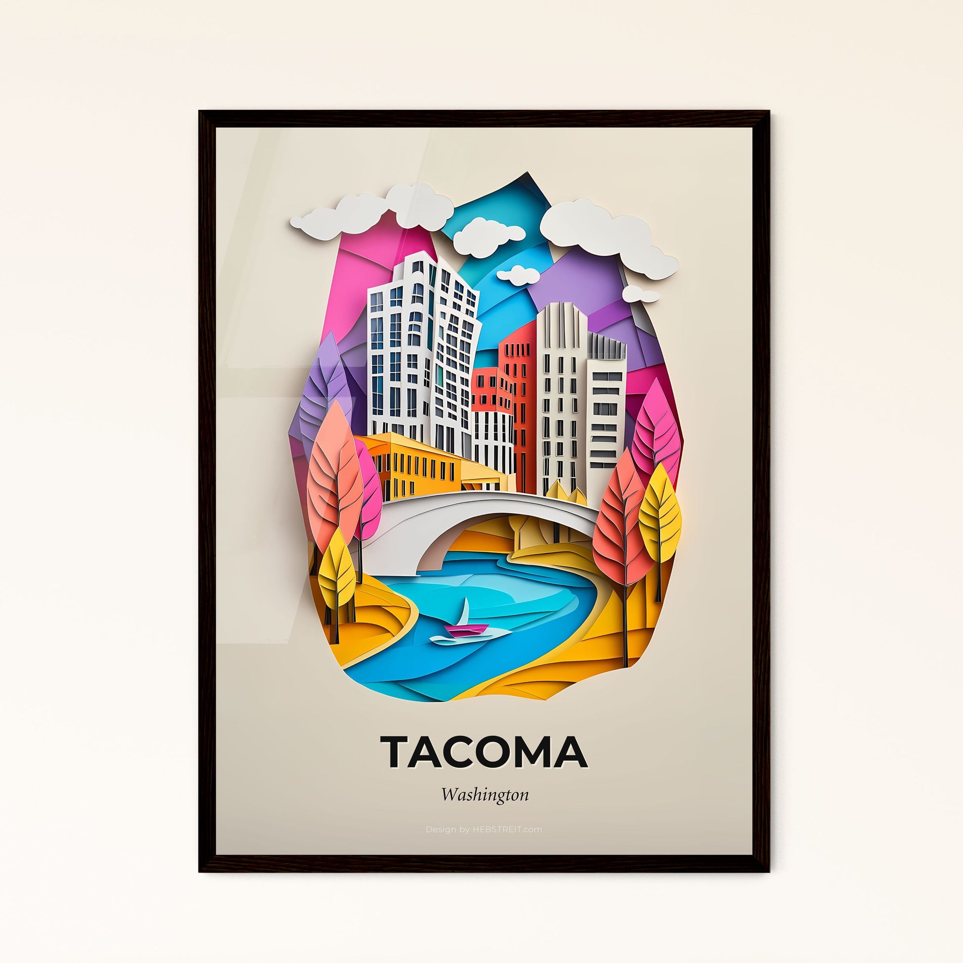 Vivid Tacoma, Washington - a paper cut of a city with a boat