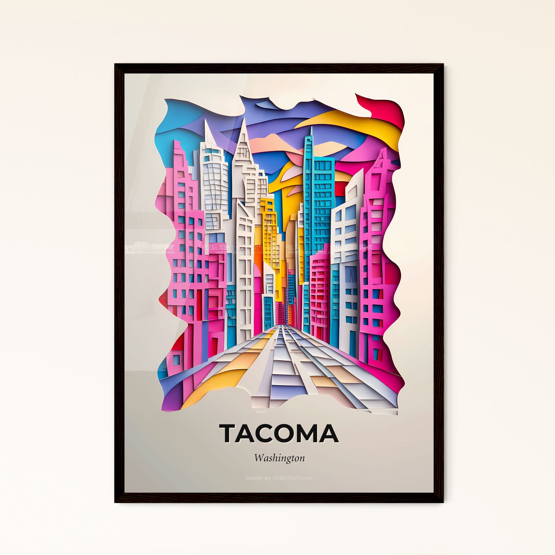 Vivid Tacoma, Washington - a cityscape with a train going through it