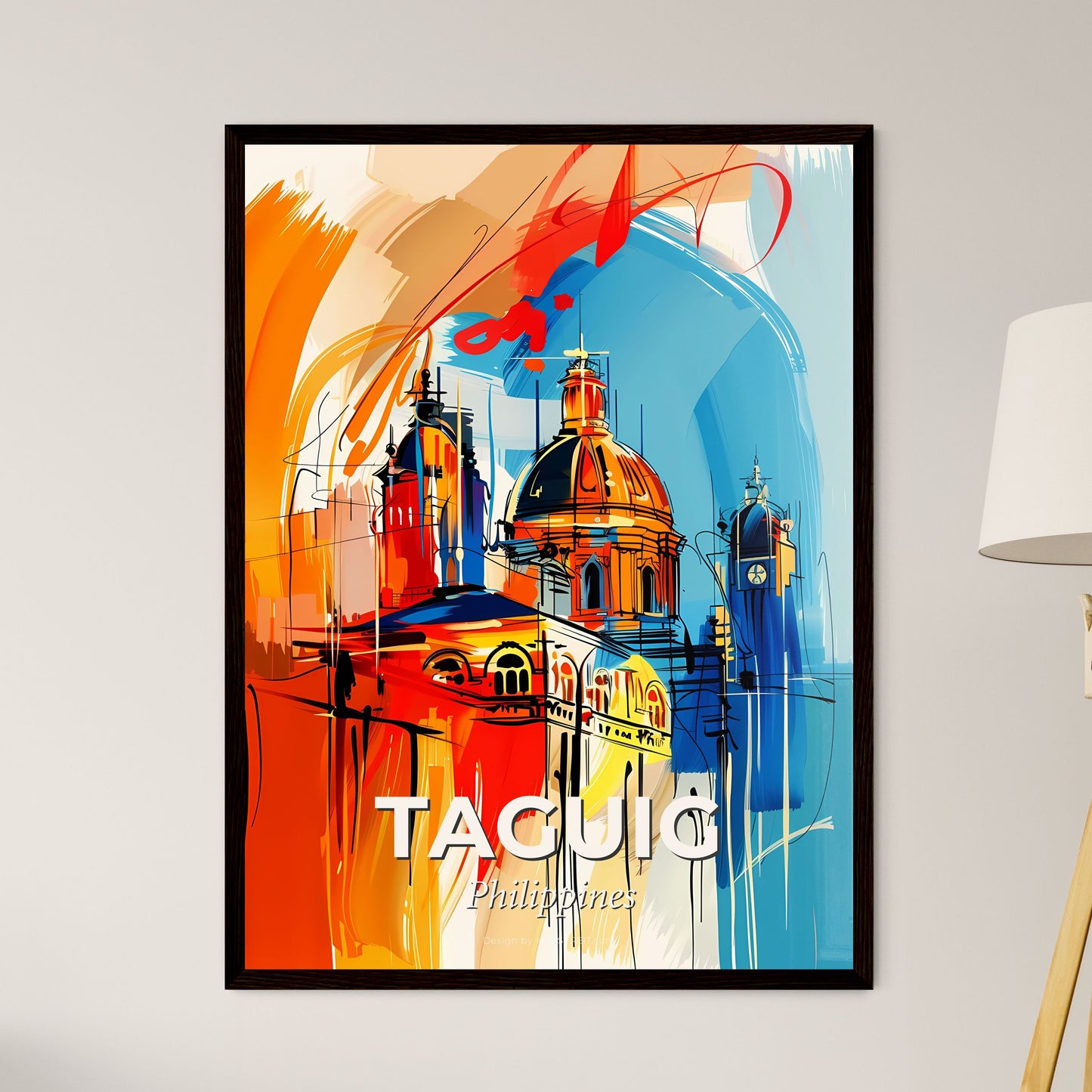 Vibrant Taguig, Philippines - A Painting Of A Building With A Dome And A Clock Tower