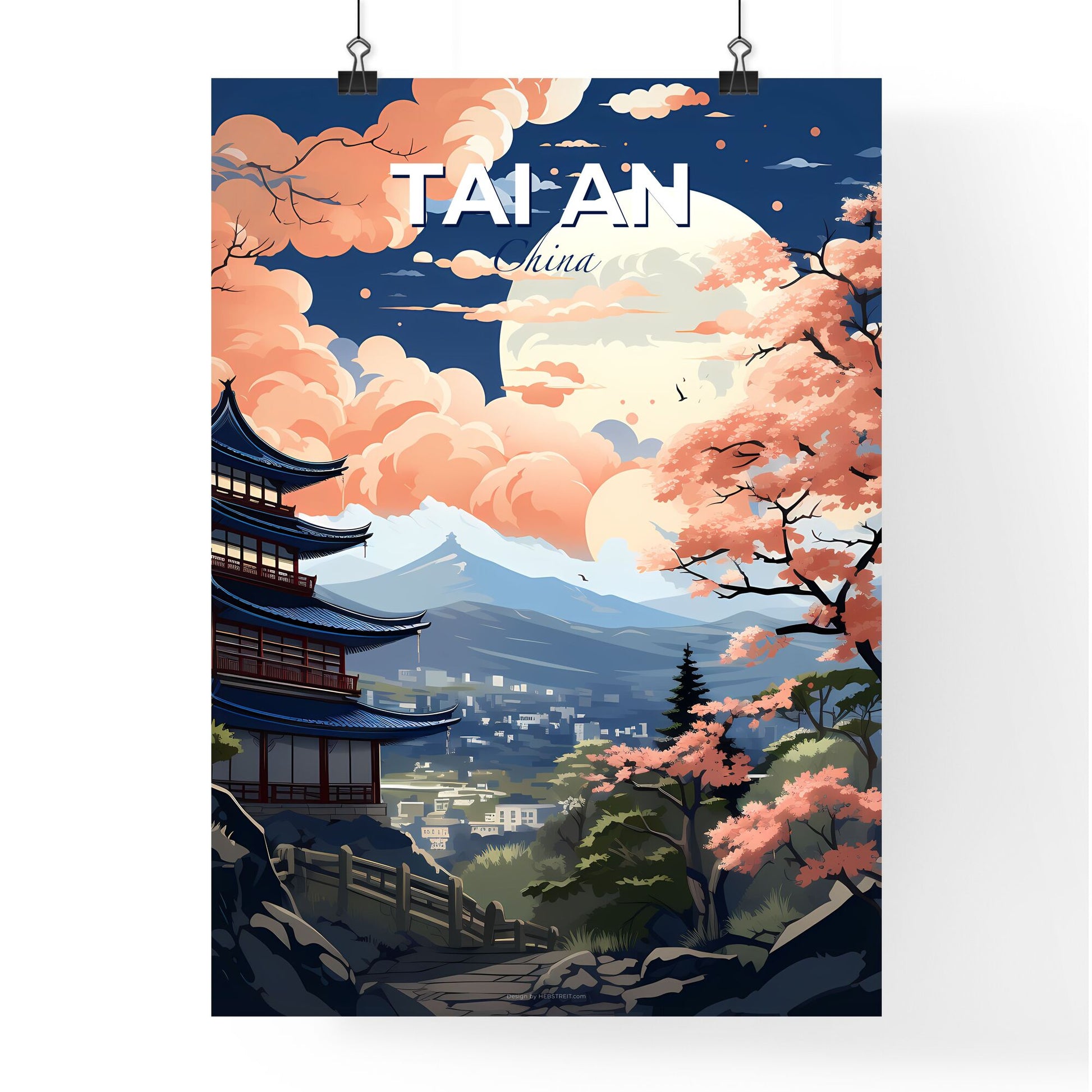 Tai an Cityscape Painting: Vibrant Artistic Skyline View, Mountain Scenery Art Print, Travel Poster Default Title