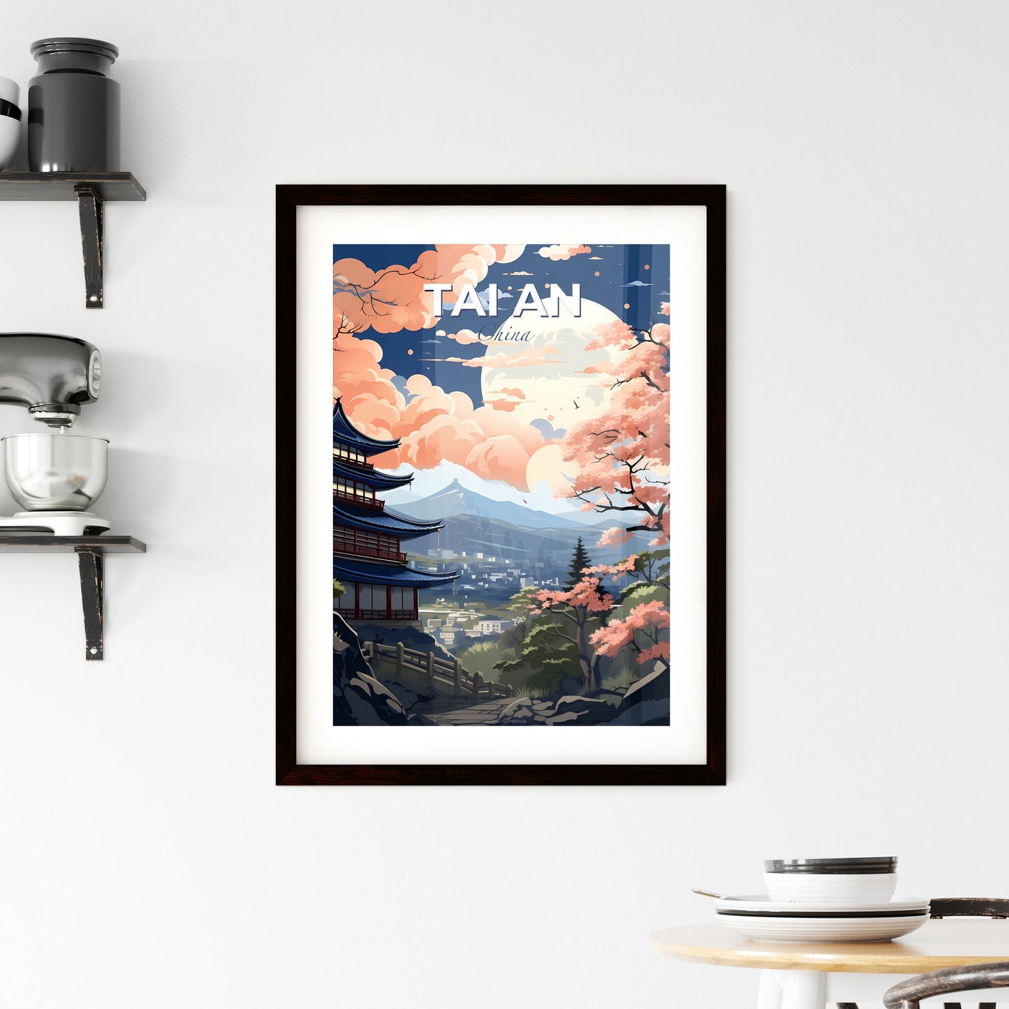 Tai an Cityscape Painting: Vibrant Artistic Skyline View, Mountain Scenery Art Print, Travel Poster Default Title