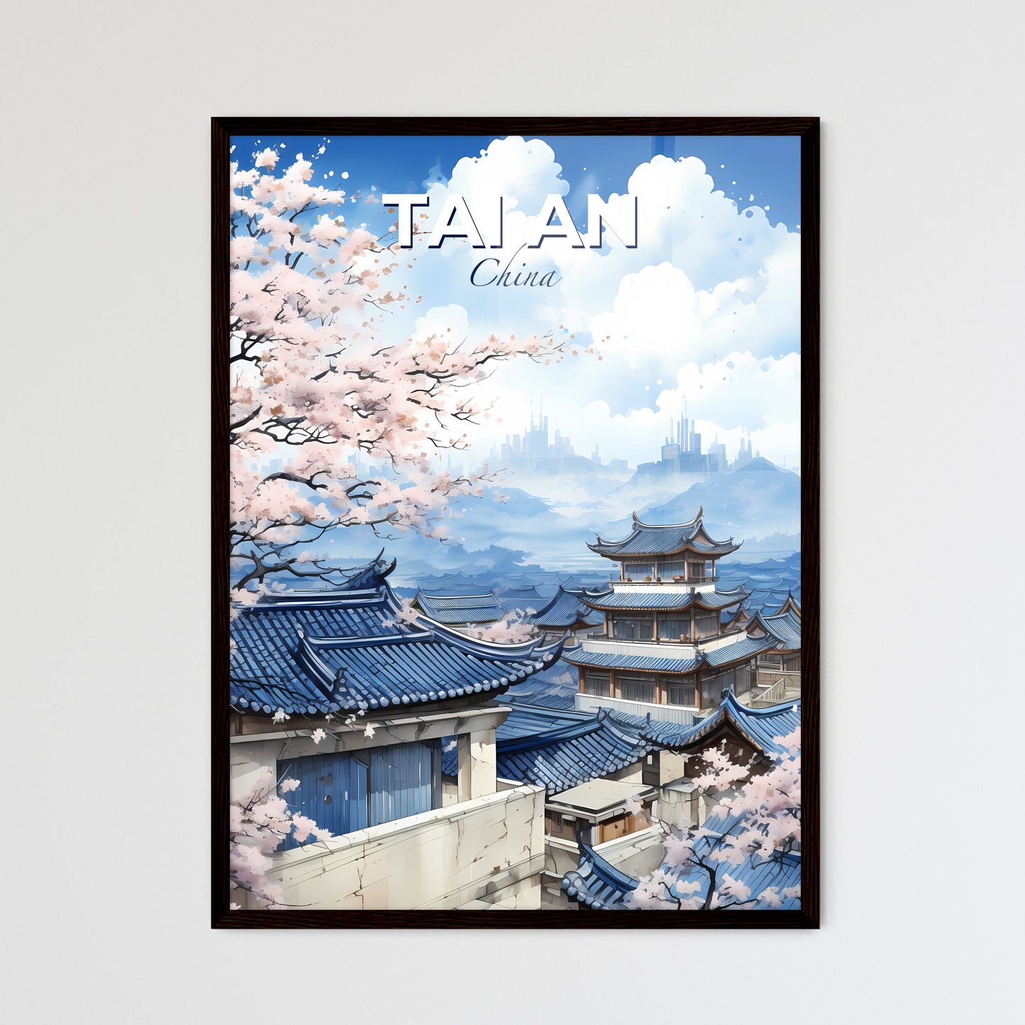 Colorful Tai an Cityscape with Cherry Blossoms - Animated Painting Default Title