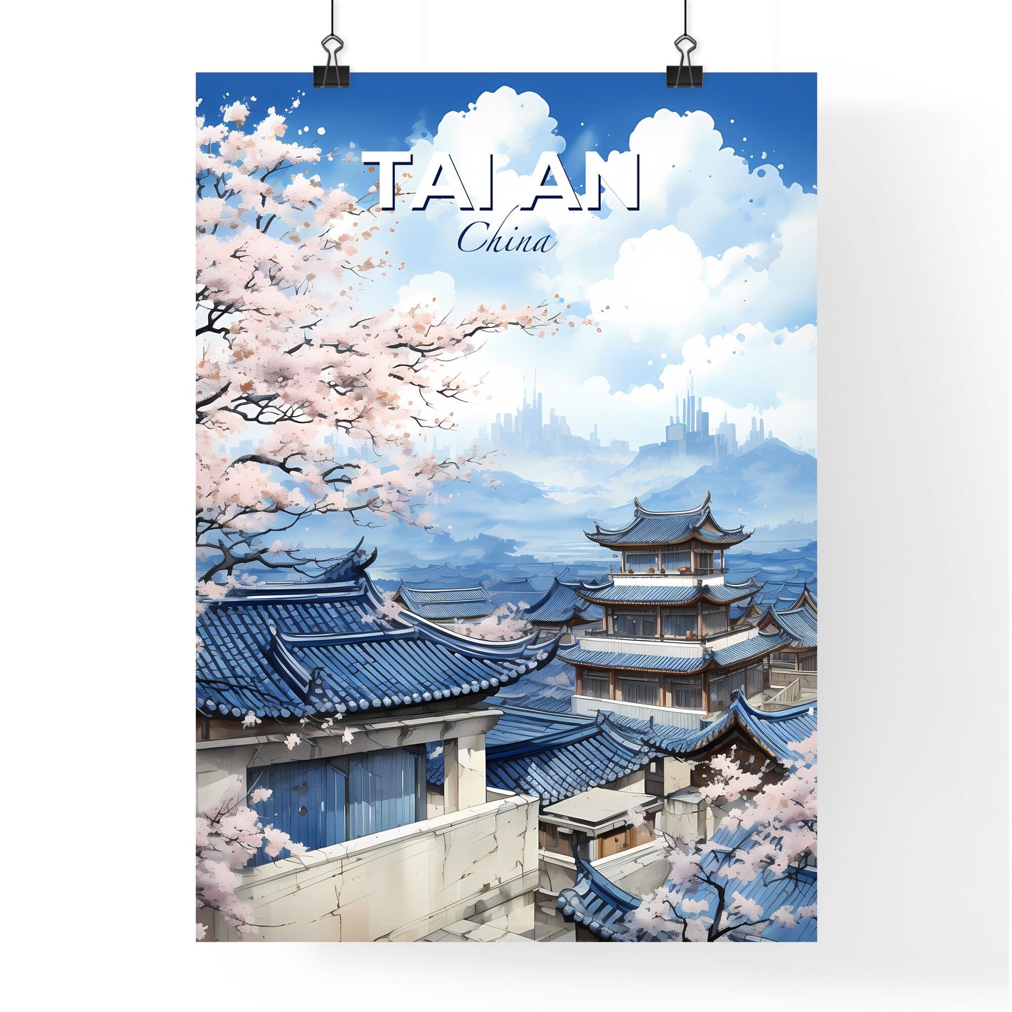 Colorful Tai an Cityscape with Cherry Blossoms - Animated Painting Default Title