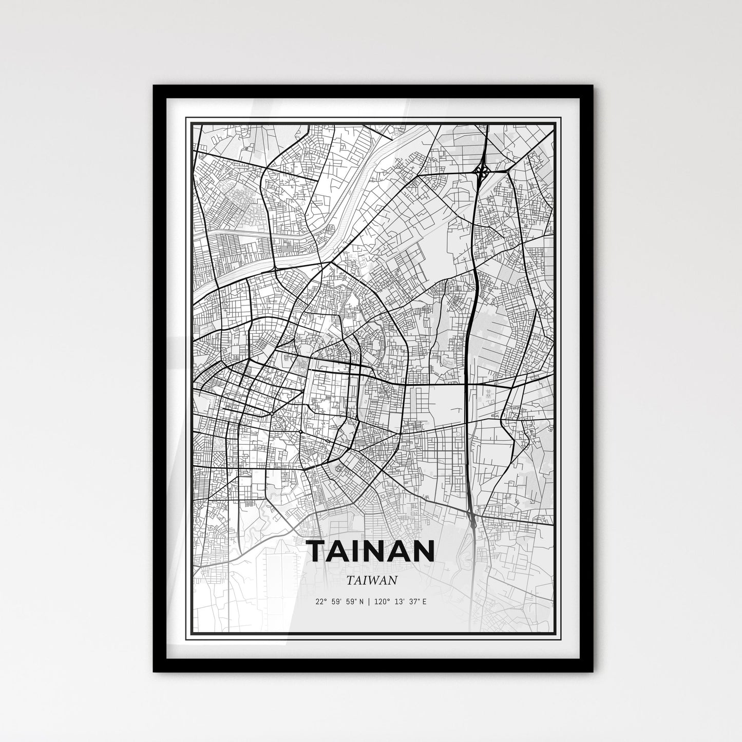 Tainan Taiwan - Scandinavian Style City Map for Modern Home Decor